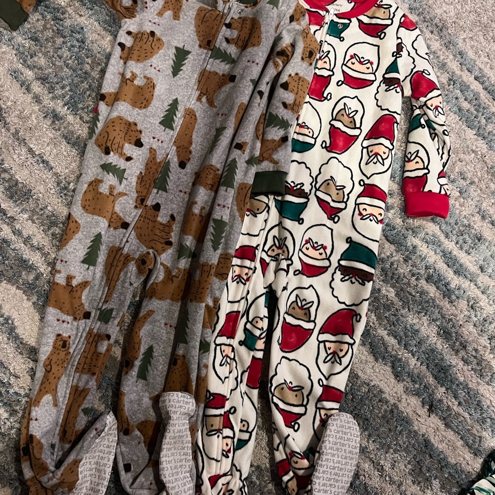 Carters size 4t Animal and Santa Print footie fleece Pajamas holiday Christmas